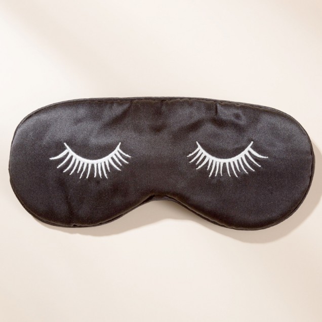 Cheap Black Silk Eye Mask with Printed Eyelashes Cheap Black Silk Eye Mask with Printed Eyelashes