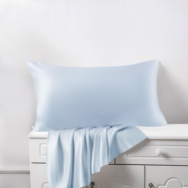 Cheap Baby Blue 22 Momme Mulberry Silk Pillowcase with Hidden Zipper