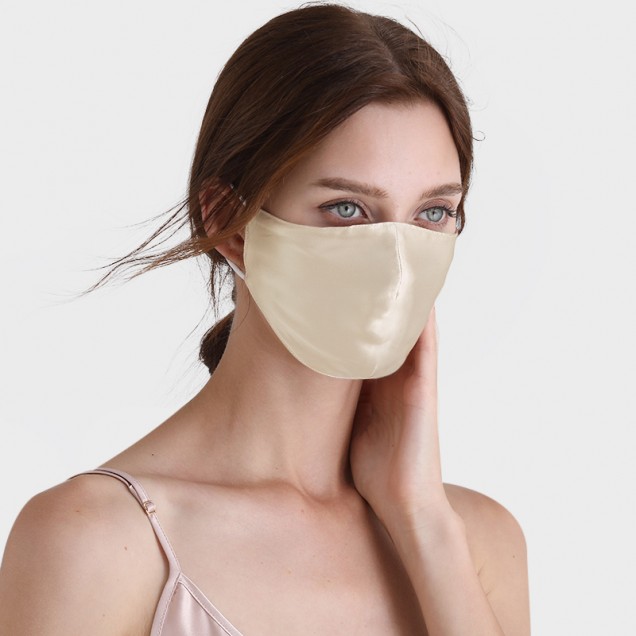 Cheap Champagne & White Double-Sided 22 Momme Silk Face Mask Cheap Champagne & White Double-Sided 22 Momme Silk Face Mask