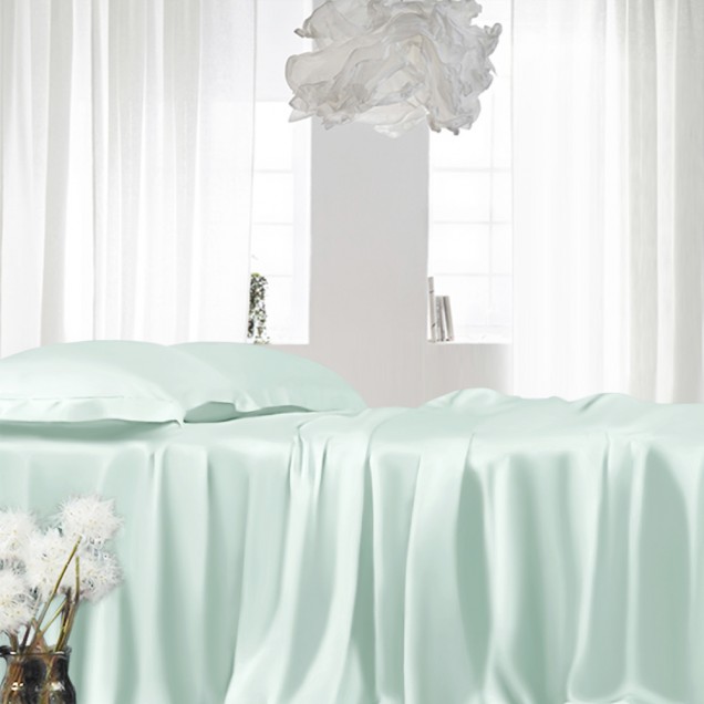 Cheap Light Cyan 22 Momme Mulberry Silk Fitted Sheet Cheap Light Cyan 22 Momme Mulberry Silk Fitted Sheet