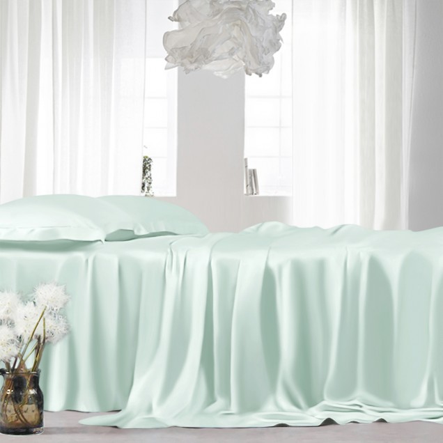 Cheap Light Cyan 22 Momme Mulberry Silk Sheet Set