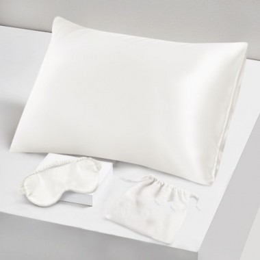 Cheap Two Piece Silk Gift Set Ivory Pillowcase & Eye Mask