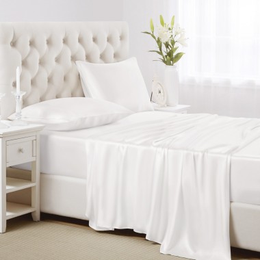 Cheap White 22 Momme Mulberry Silk Sheet Set